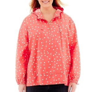 St. John's Bay Polka Dot Popover Polka Dot Anorak Jacket, 2X